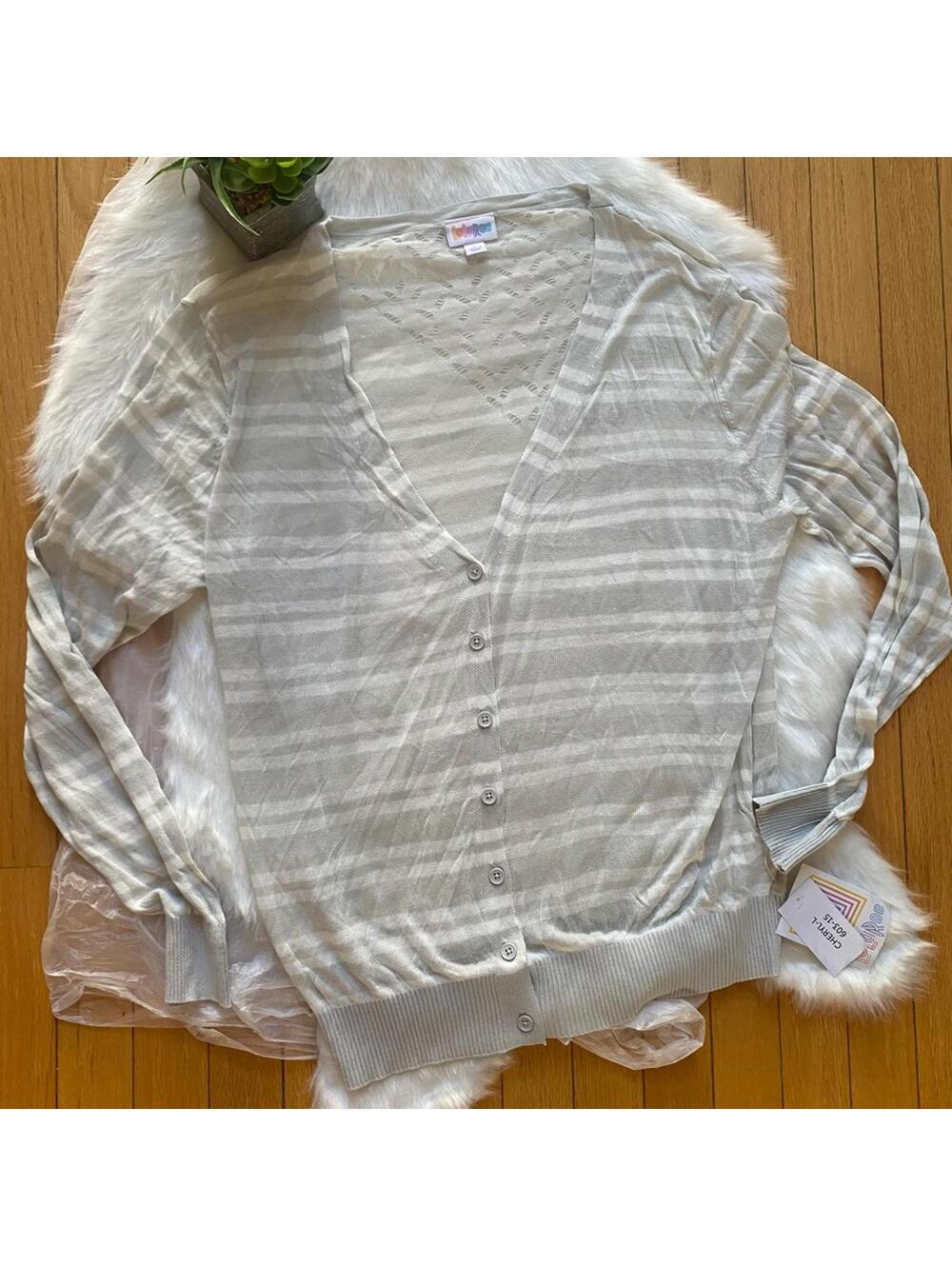 LuLaRoe Lightweight Striped Button-Up Cardigan Sweater Large